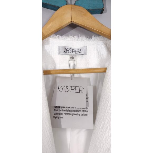 Kasper Women's Tweed One-Button Fringe Blazer White Size 6 NWT - Picture 5 of 15